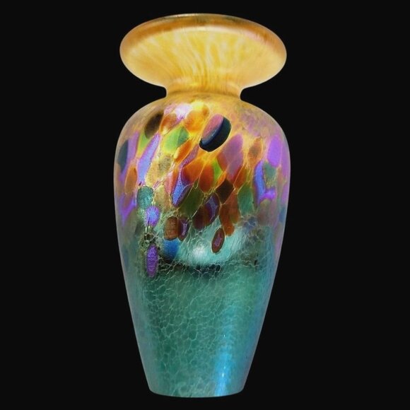 Very Small Robert Held Signed Iridescent Studio Art Glass Bud Vase - Picture 5 of 14